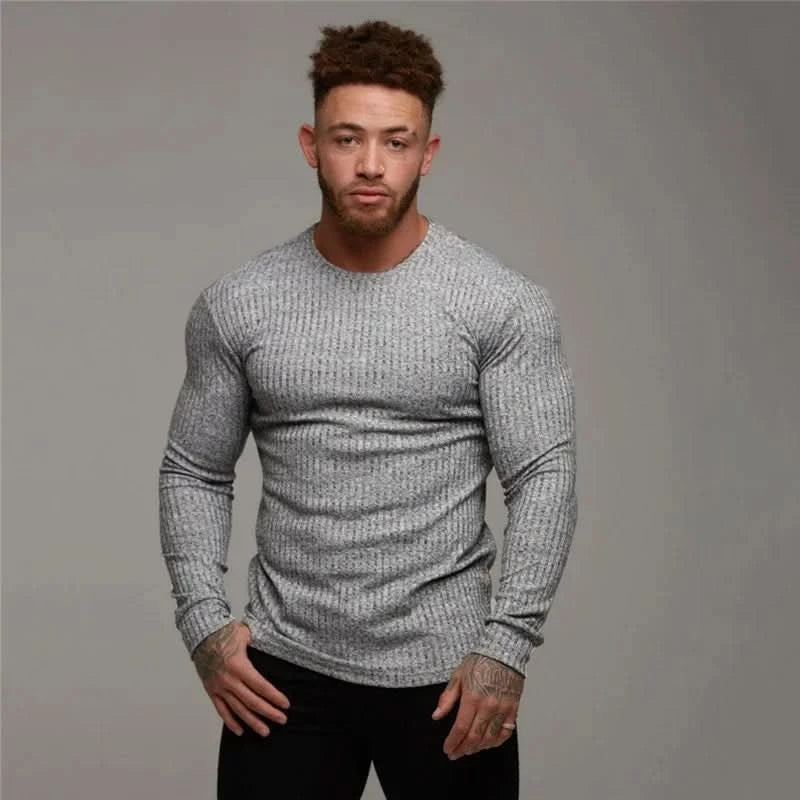 Men's T-Shirt Sweater O-Neck Slim Fit Knittwear Mens Long Sleeve Pullovers