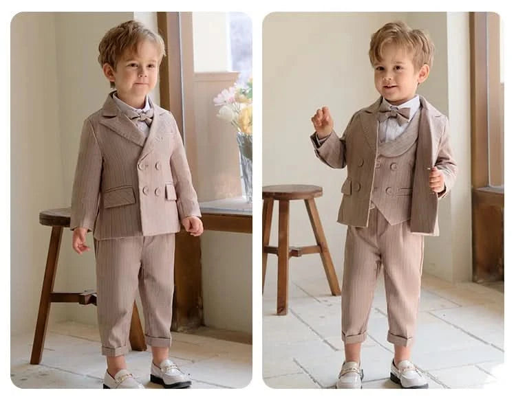 Boys Formal Khaki Tuxedo Dress Birthday Gift Set Costume