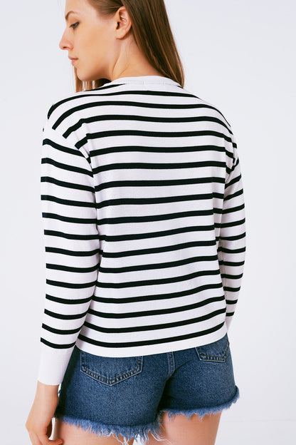 Round Neck Jumper in Navy Stripe