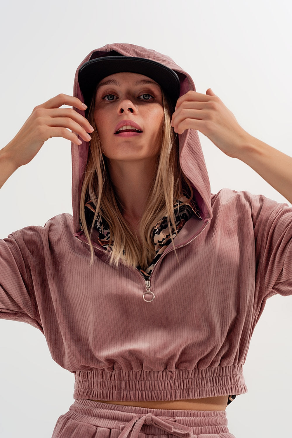 Zip Through Hoodie in Pink