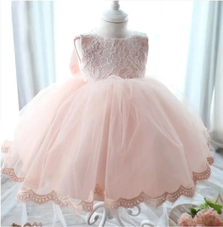 Elegant Girl Dress Fashion Pink Lace Big Bow Party Princess Wedding Dresses