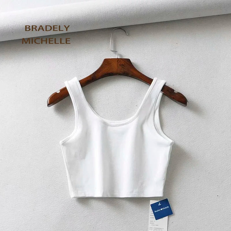 BRADELY MICHELLE Sexy Women Summer Crop Tops Sleeveless U Collar Knitted Bar