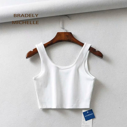 BRADELY MICHELLE Sexy Women Summer Crop Tops Sleeveless U Collar Knitted Bar