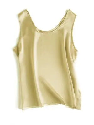 SuyaDream. Women Basic Cozy Tanks, 100%Real Silk, O Neck Sleeveless Chic T Shirt