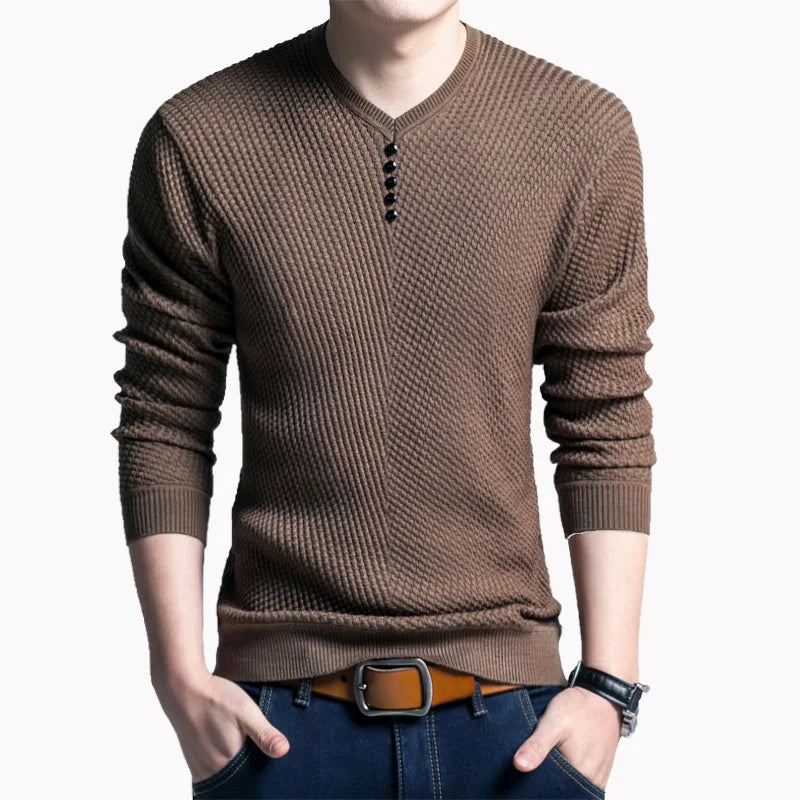 TFETTERS 2024 Men Sweater Casual V-Neck Pullover Men Long Sleeve Sweater