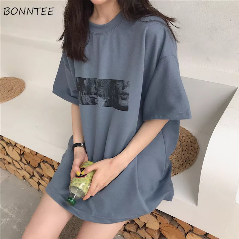 T-Shirts Women Printed Korean Style All-Match Trendy Simple Womens