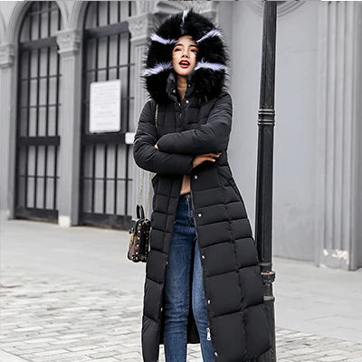 Isiksus Padded Winter 3XL Size Long Quilted Black Hooded Fur Coat Jacket