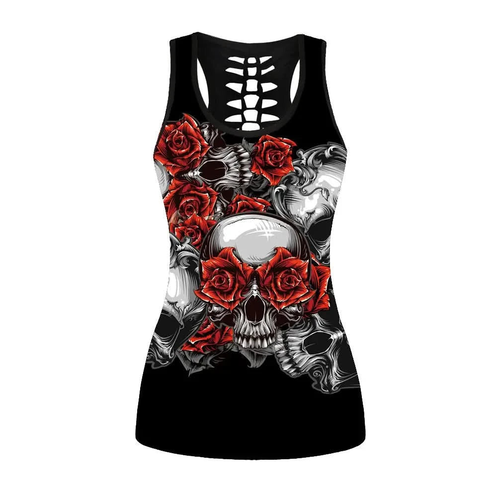 [You're My Secret] Gothic Tank Top Women Banshee Mask Rose Print Sleeveless Top