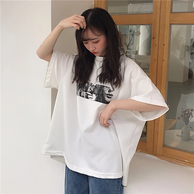 T-Shirts Women Printed Korean Style All-Match Trendy Simple Womens