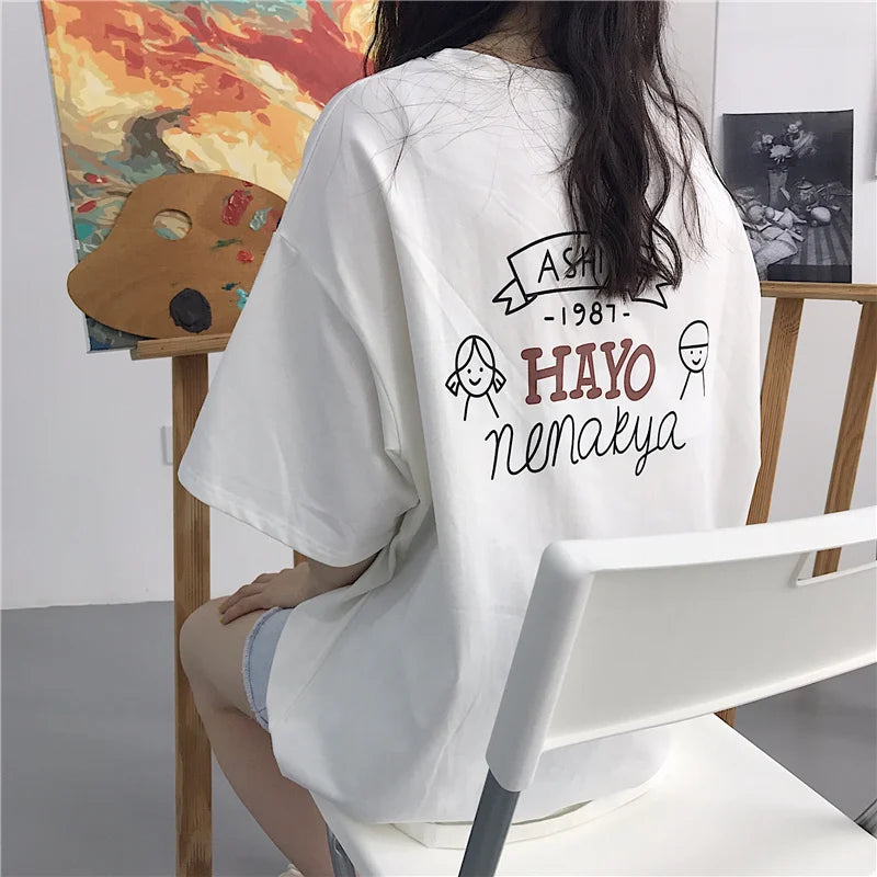 T-Shirts Women Printed Korean Style All-Match Trendy Simple Womens