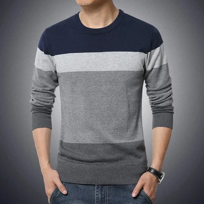 Casual Men's Sweater O-Neck Striped Slim Fit Knittwear Pullovers  M-4xl