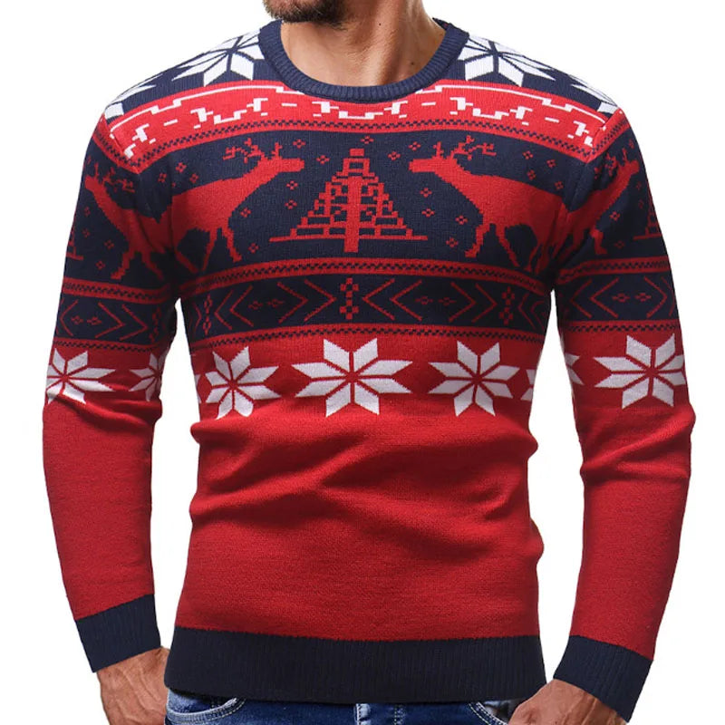 LetsKeep New Ugly Christmas Sweater Men Deer Printed Mens Pullover