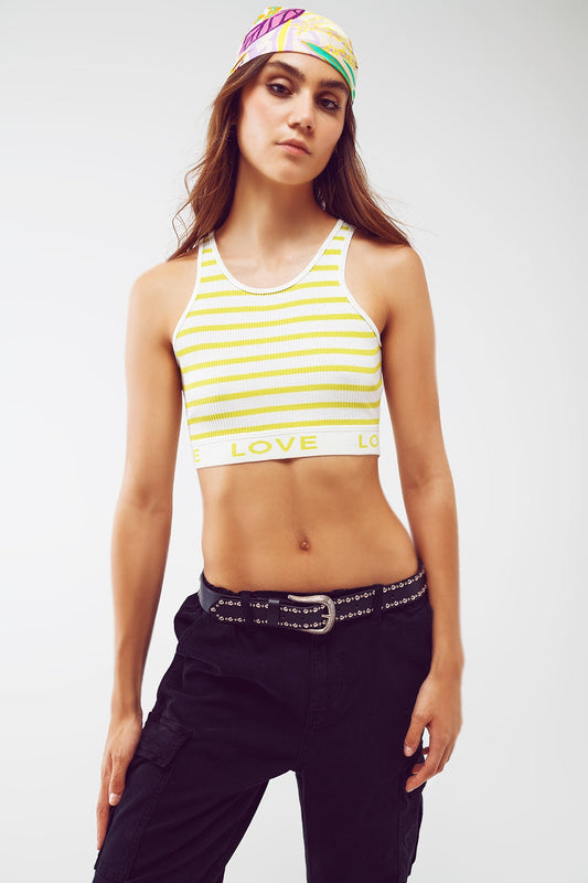 Striped Cropped Top With Love Text in Lime Green