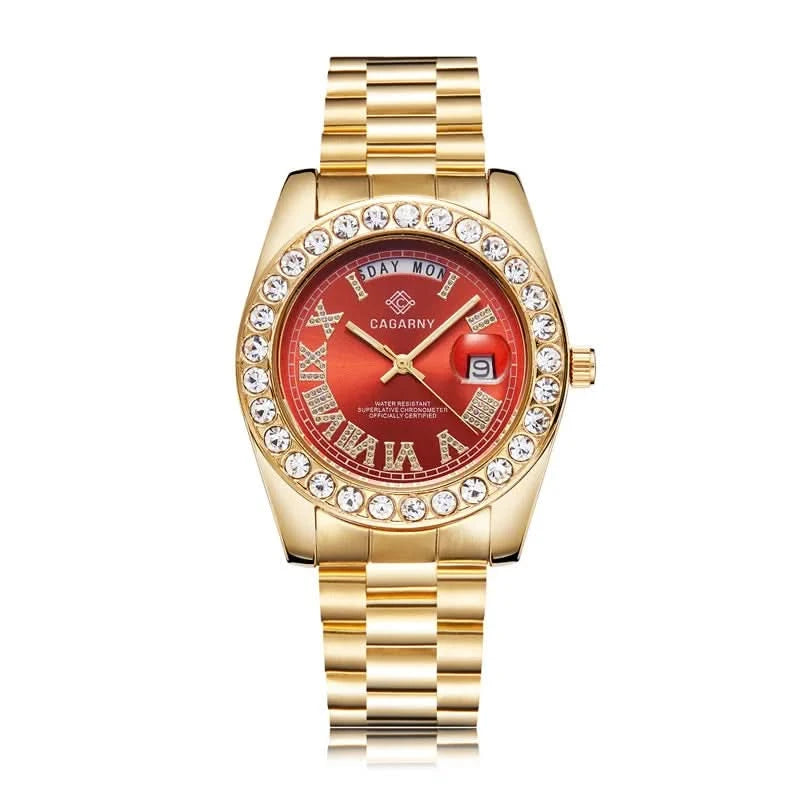 Luxury Crystal Diamond Gold Watch Men Quartz Stainless Steel Men Watches