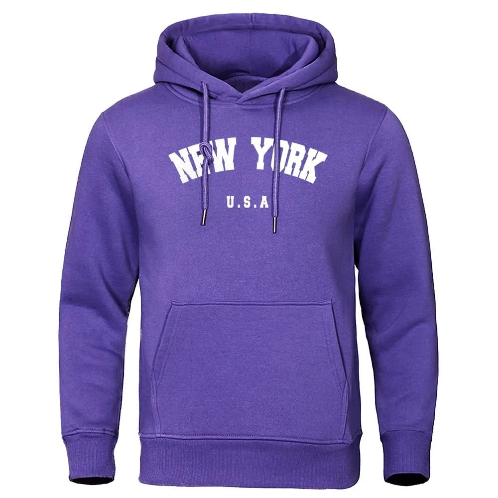 U.S.A NEW YORK City Printed Sweatshirt Fleece Pullovers Oversized Men Hoodies