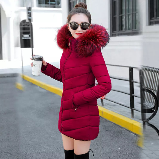 Women's Down Jacket Winter Hooded Thick Cotton Padded Long Coat