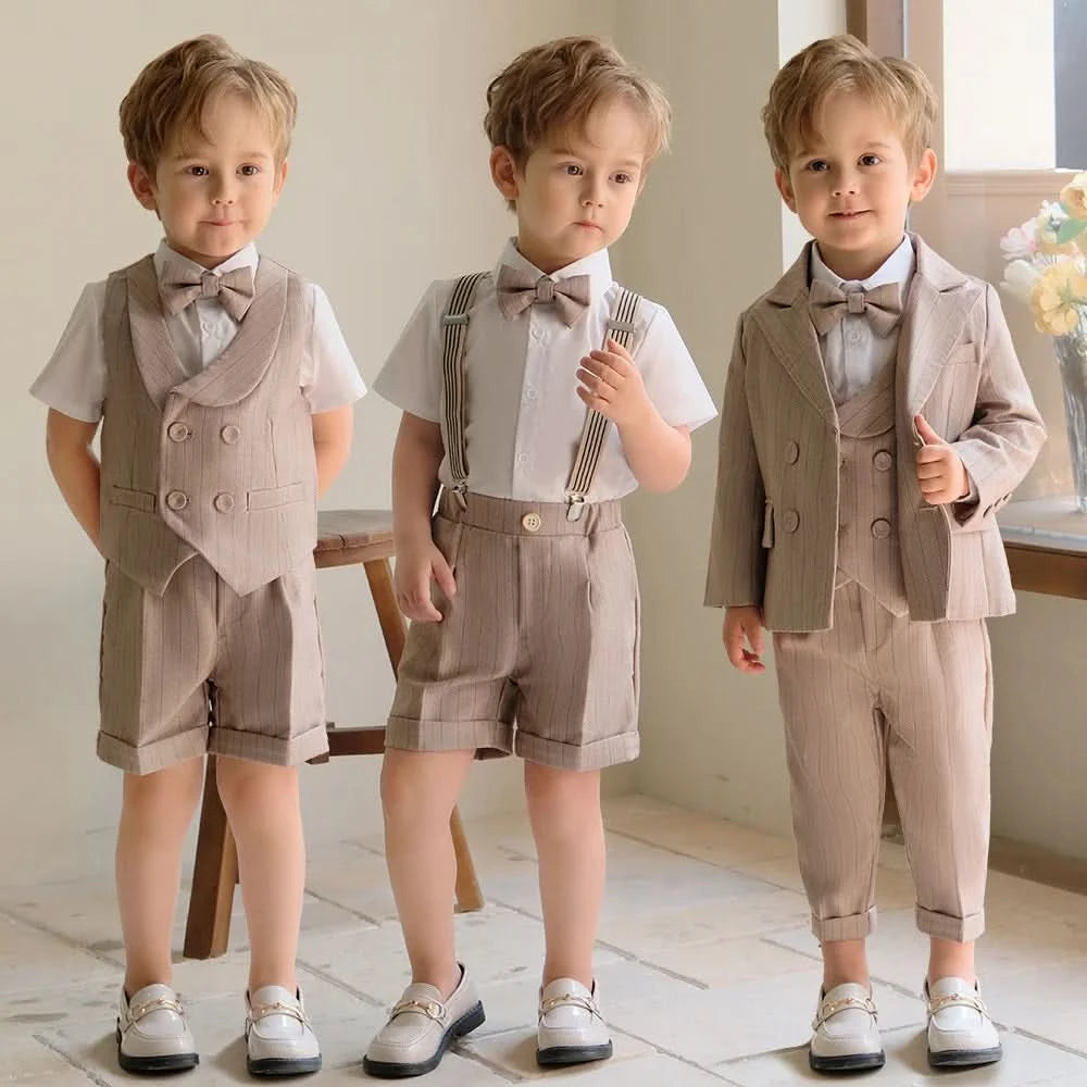 Boys Formal Khaki Tuxedo Dress Birthday Gift Set Costume