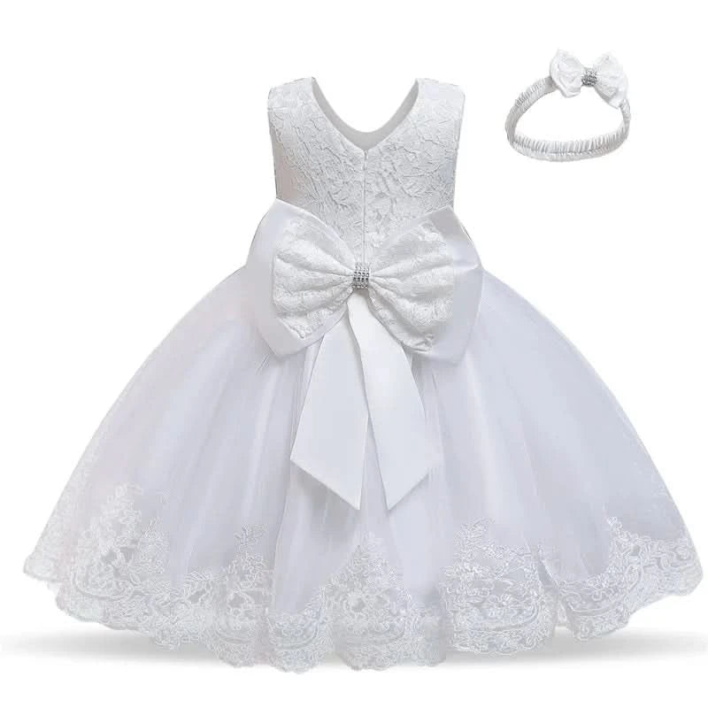 Elegant Girl Dress Fashion Pink Lace Big Bow Party Princess Wedding Dresses