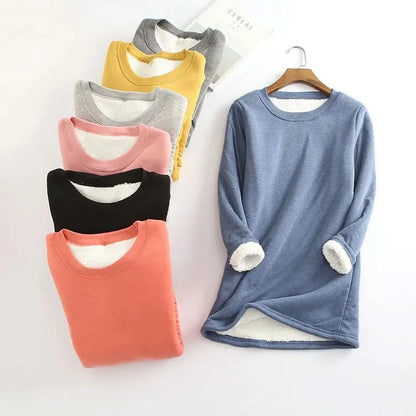 Winter Plus Velvet Long Sleeve Shirt Women Warm Thick T Shirt