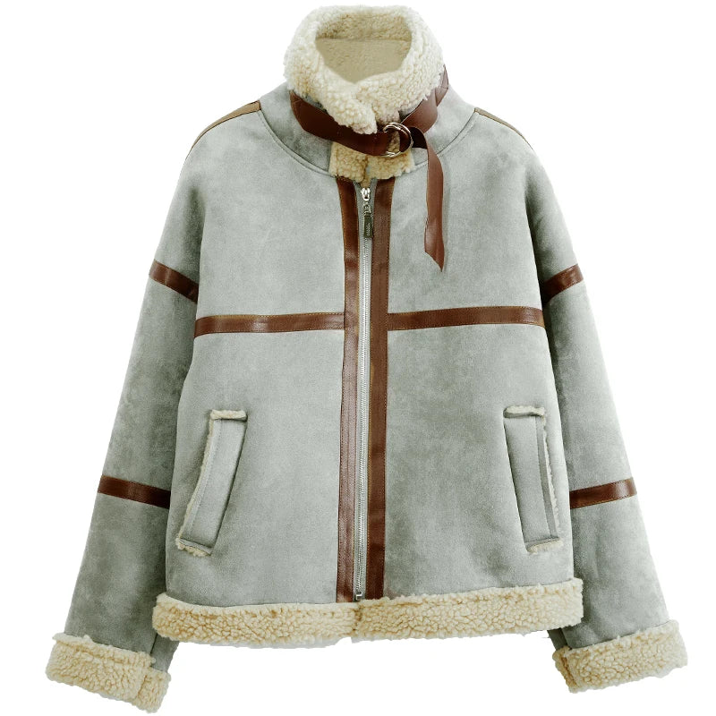 Winter Short Suede Jacket Coat Women Warm Lambswool Parka Coats Ladies