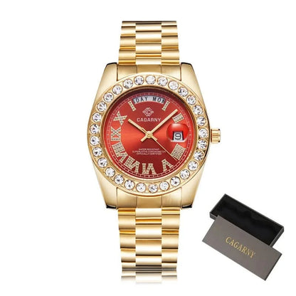 Luxury Crystal Diamond Gold Watch Men Quartz Stainless Steel Men Watches