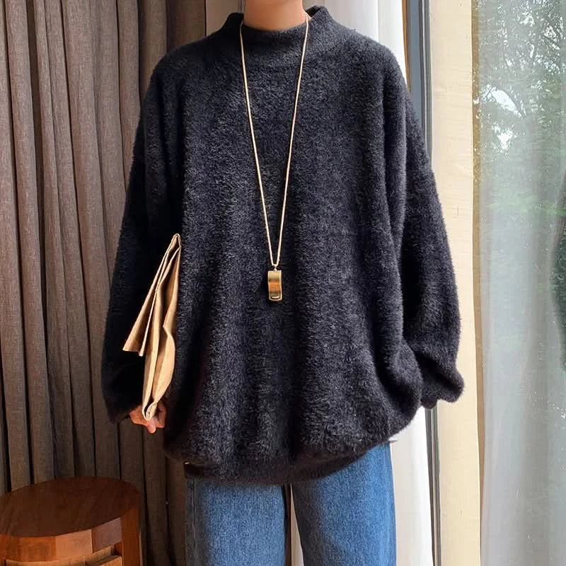 New Mink Velvet Sweater Knitted Solid Sweater Men Clothes Pullover