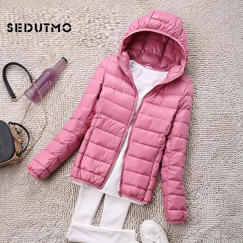 SEDUTMO Winter Womens Jackets Short Ultra Light Duck Down Coat Hooded Puffer