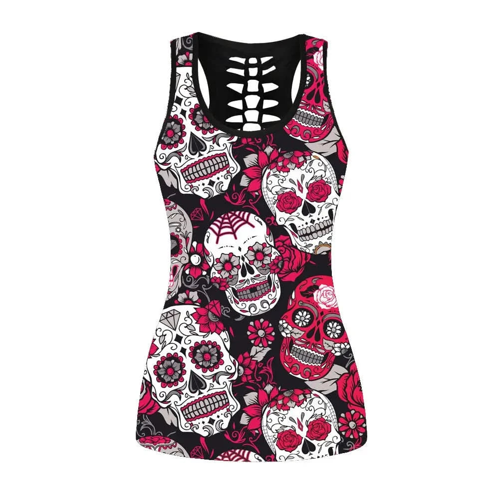 [You're My Secret] Gothic Tank Top Women Banshee Mask Rose Print Sleeveless Top