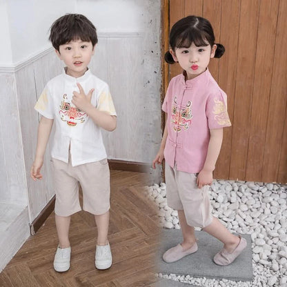 Chinese Kids Clothing Girls Boy Summer Tang Dynasty Suit Hanfu Kids