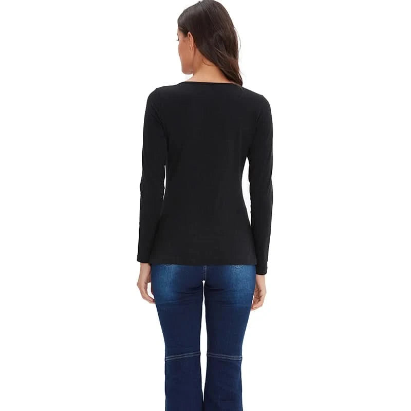 Women Basic Solid Long Sleeve T Shirt Round Crew Neck Plain Cotton Spandex Tops