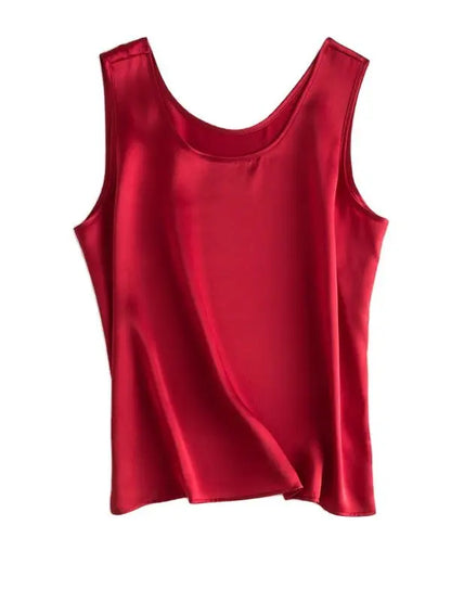 SuyaDream. Women Basic Cozy Tanks, 100%Real Silk, O Neck Sleeveless Chic T Shirt