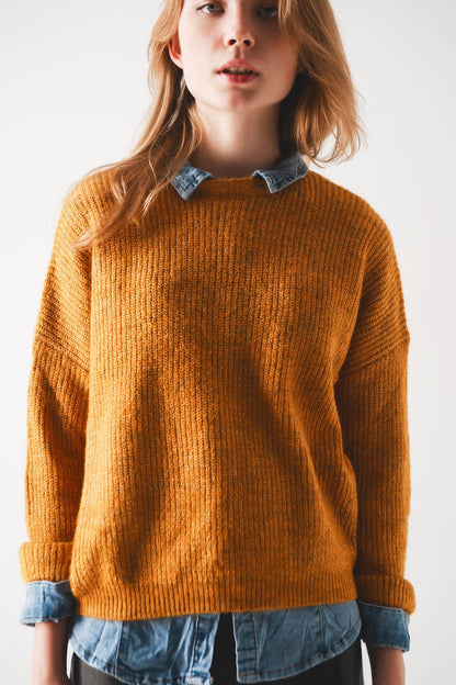 Ribbed Knitted Sweater in Mustard