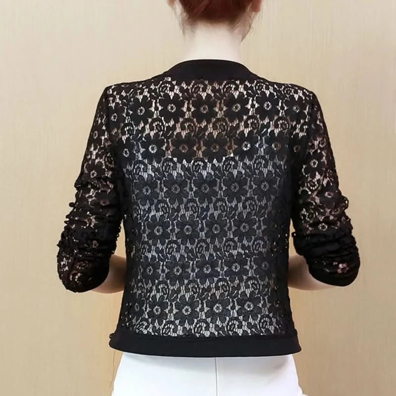 Women Jacket Long Sleeve Black Hollow Lace Jacket Women Fashion Women's Jackets