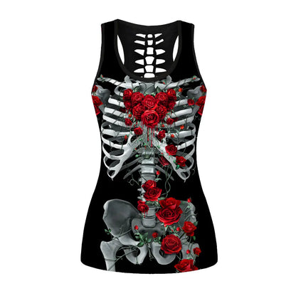 [You're My Secret] Gothic Tank Top Women Banshee Mask Rose Print Sleeveless Top