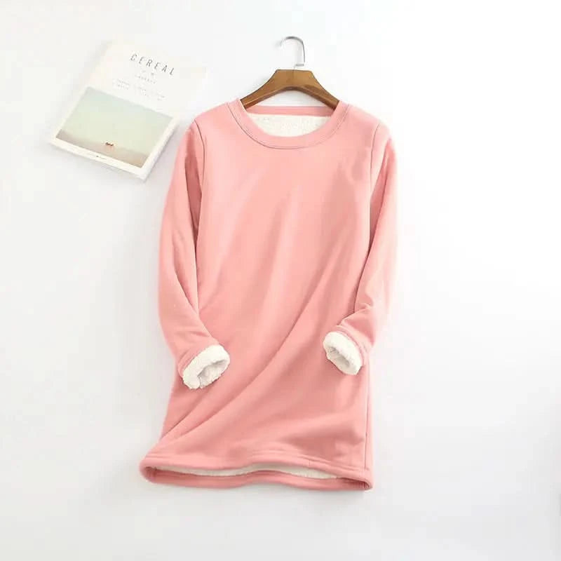 Winter Plus Velvet Long Sleeve Shirt Women Warm Thick T Shirt