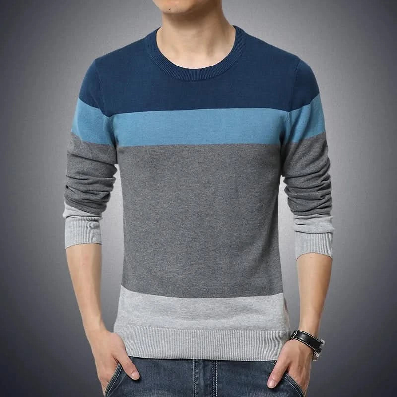 Casual Men's Sweater O-Neck Striped Slim Fit Knittwear Pullovers  M-4xl