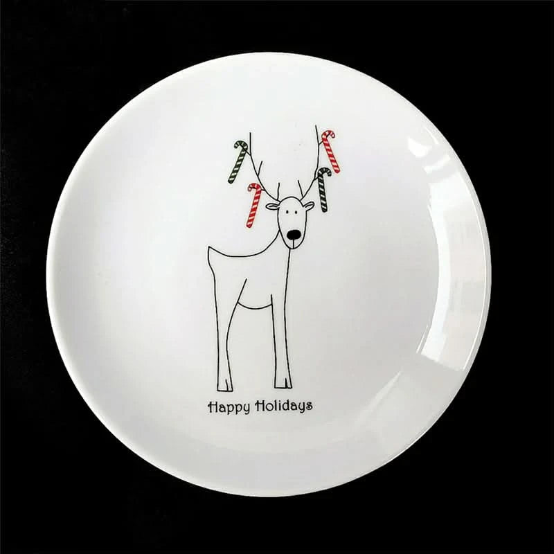 Ceramic Christmas Plate Household Reindeer Dessert Children's Meal Small Cute