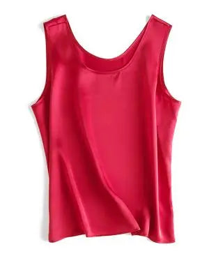 SuyaDream. Women Basic Cozy Tanks, 100%Real Silk, O Neck Sleeveless Chic T Shirt