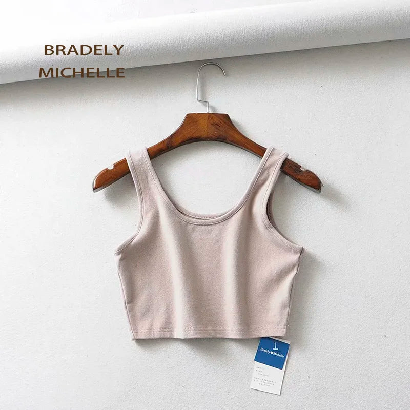 BRADELY MICHELLE Sexy Women Summer Crop Tops Sleeveless U Collar Knitted Bar