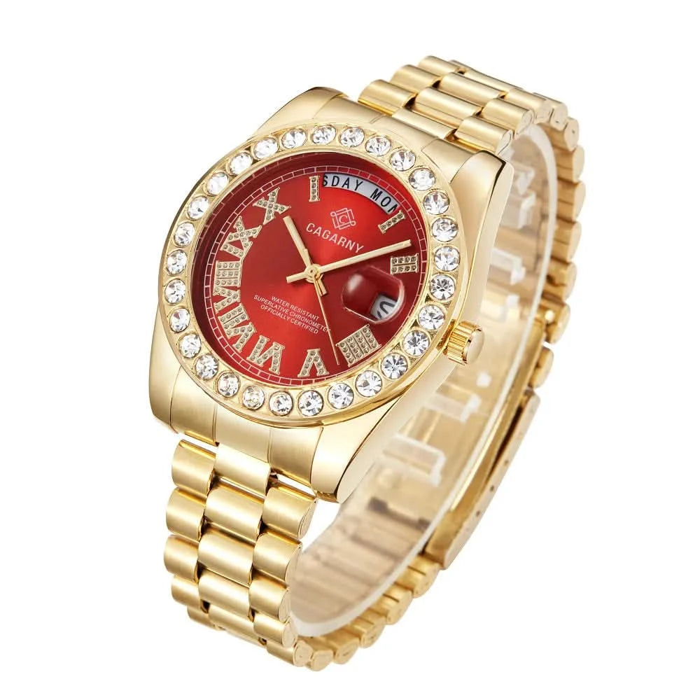 Luxury Crystal Diamond Gold Watch Men Quartz Stainless Steel Men Watches