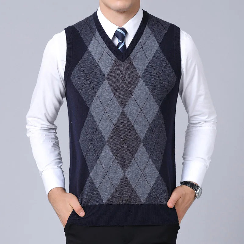 Fashion Brand Sweater for Mens Pullovers Plaid Slim Fit Jumpers
