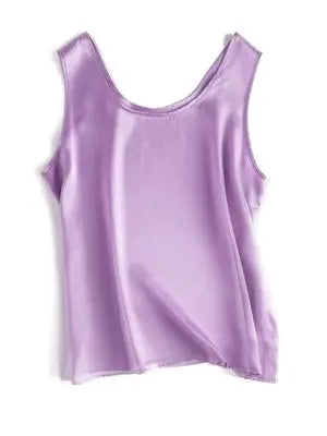 SuyaDream. Women Basic Cozy Tanks, 100%Real Silk, O Neck Sleeveless Chic T Shirt