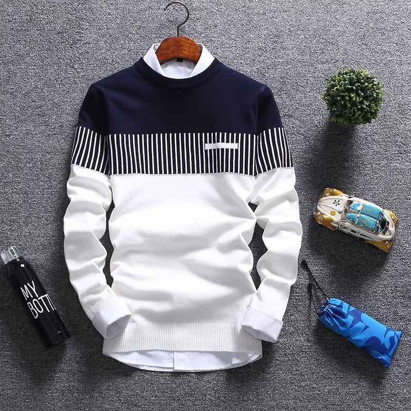 New Autumn Pullovers Men Fashion Stripe Causal Knitted Sweaters