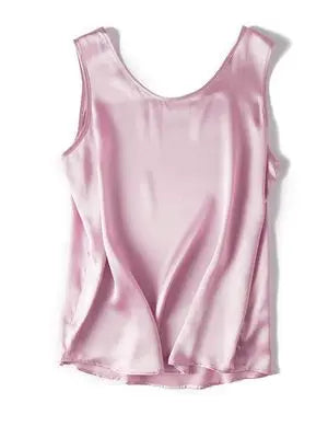 SuyaDream. Women Basic Cozy Tanks, 100%Real Silk, O Neck Sleeveless Chic T Shirt