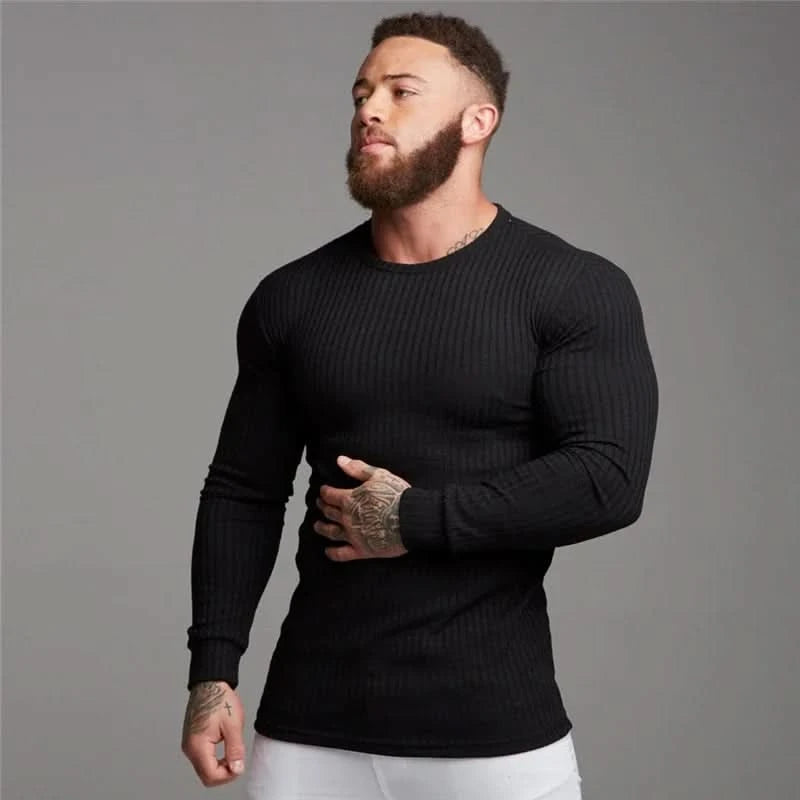 Men's T-Shirt Sweater O-Neck Slim Fit Knittwear Mens Long Sleeve Pullovers