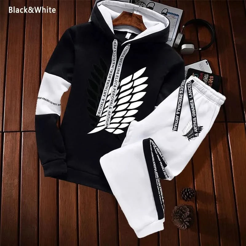 Casual Men Clothes Streetwear 2 Pieces Set Printed Tracksuit Mens Pullover