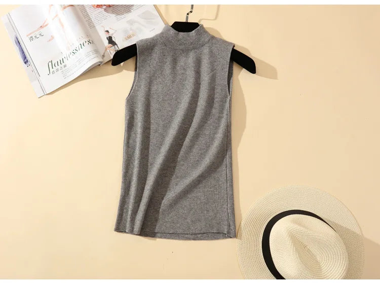 2021 New Half High Collar Tank Tops Y2k Female Summer Fashion Solid Women