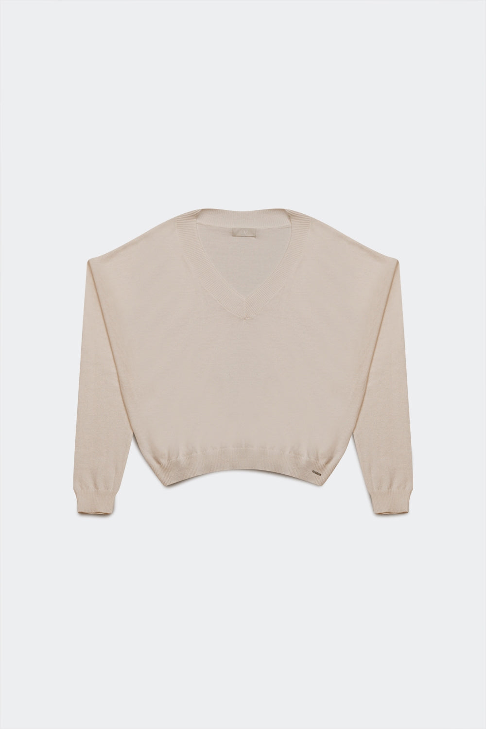 V Neck Fine Knit Sweater in Cream