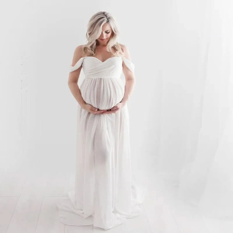 Shoulderless Maternity Dress for Photography Sexy Front Split Pregnancy Dresses