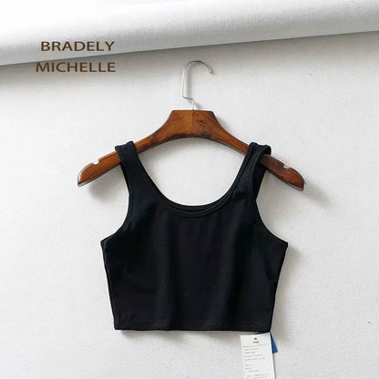 BRADELY MICHELLE Sexy Women Summer Crop Tops Sleeveless U Collar Knitted Bar